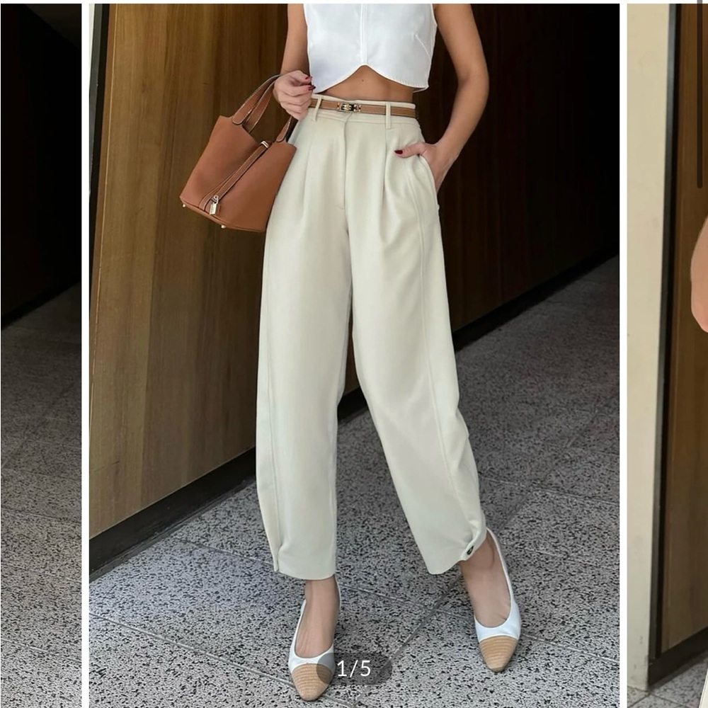 Commense Khaki Cropped Trousers